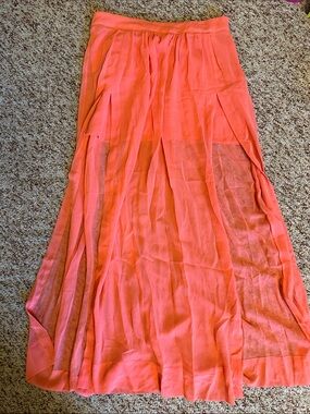 Zara Coral Sheer Layered Maxi Skirt